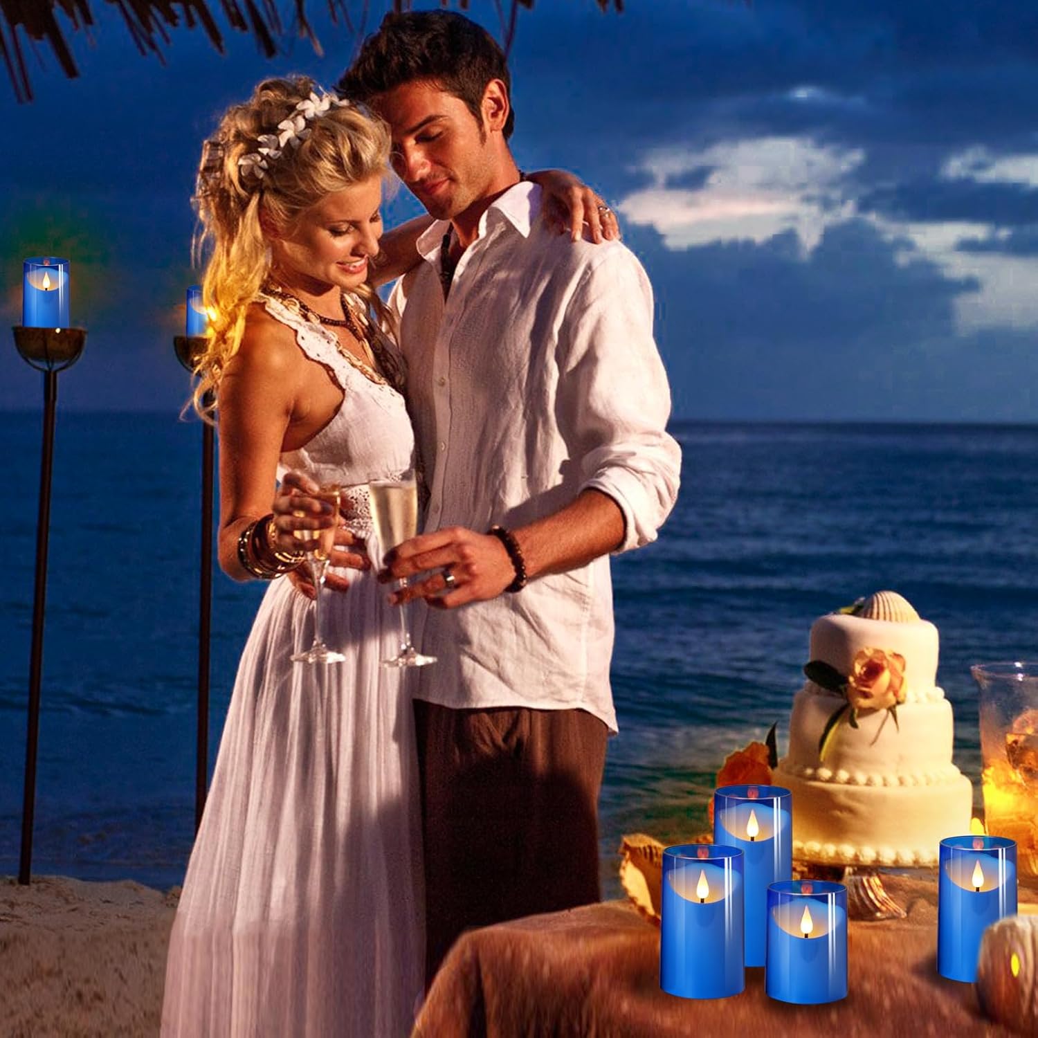 Thumbnail 2 de NURADA Blue LED Pillar Candles, Pack of 3, with Remote and Timer