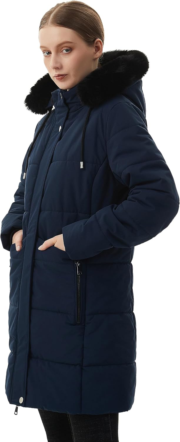 Detalle de MOERDENG Women's Long Winter Puffer Coat, Fleece Lined, Waterproof