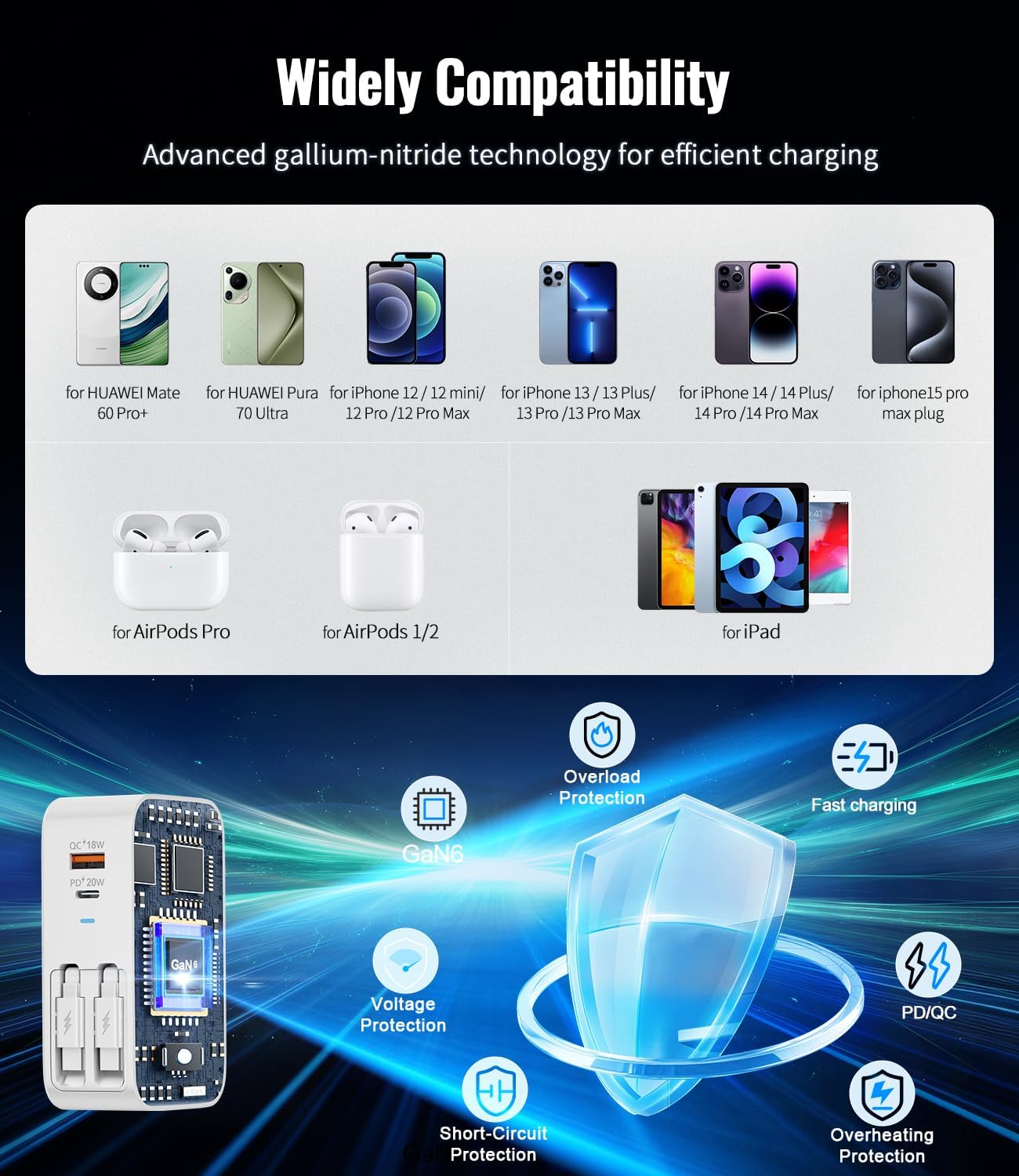 Thumbnail 5 de Jasput 4-in-1 Retractable Wall Charger (Dual Cables, 40W) with Dual USB Ports