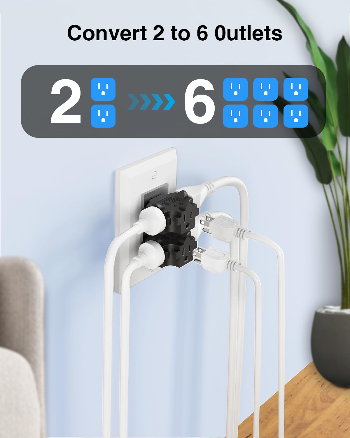 Detalle 1 de K KASONIC FL-JC71 3-Outlet Grounding Adapter, 15 A, 4-Pack, Black