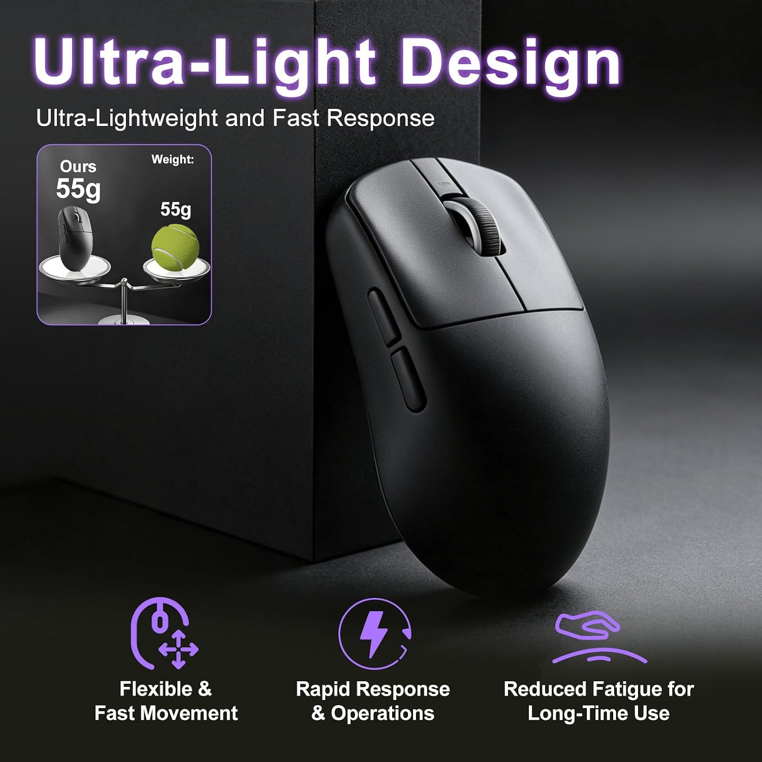 Thumbnail 4 de MIKIBY R1 SE+ Gaming Mouse — 18000 DPI, PAW3395 SE Sensor, 55g, Tri-Mode USB-C/2.4G/BT5.0, Programmable Ergonomic