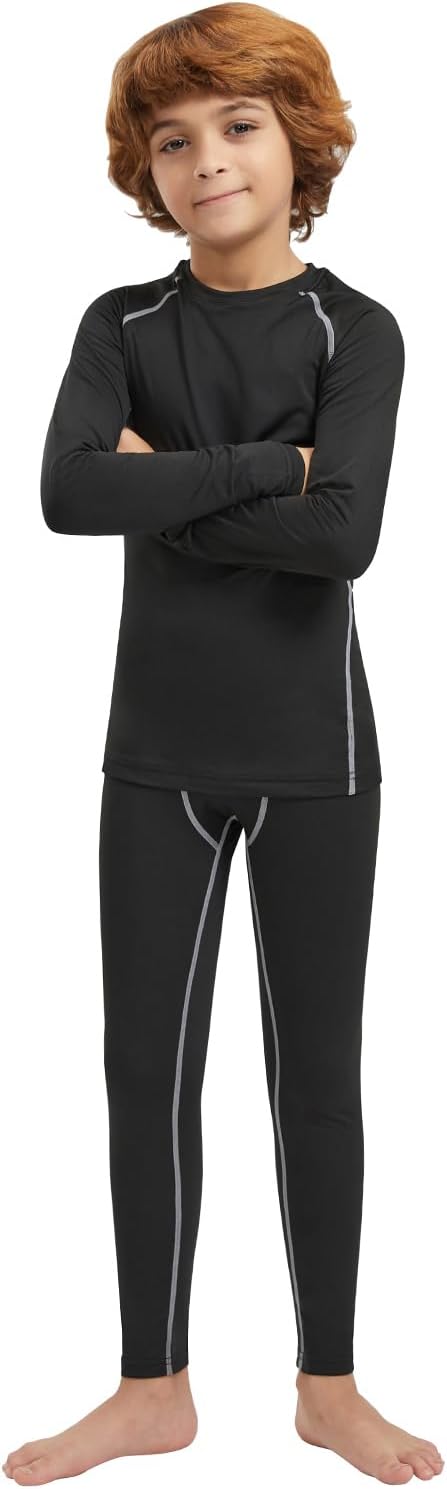 Detalle de Celfaeree Boys’ Fleece-Lined Thermal Underwear Set, Seamless Stretch Base Layer