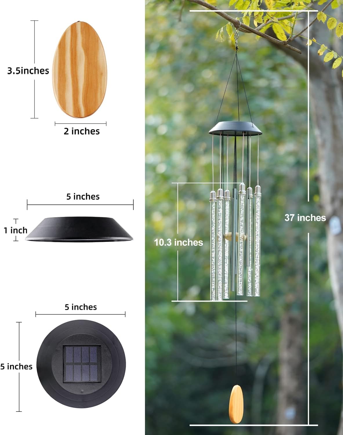 Detalle 2 de DesGully FD-EP-230201-1572 Solar Wind Chime, 37-Inch, 6 LED Bars