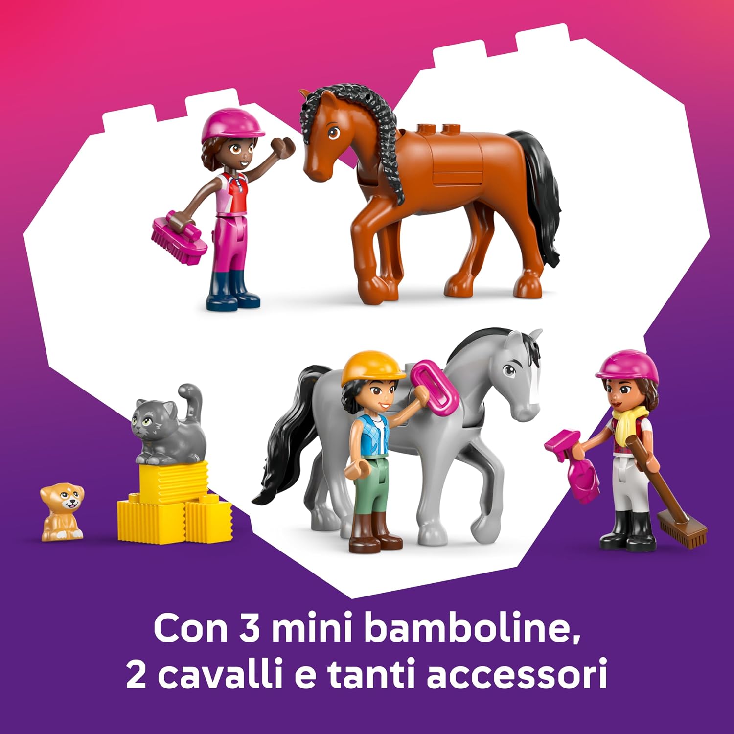 Detalle de LEGO Friends Scuderia e Accademia di Equitazione 42688 – Set didattico con cavalli, animali e mini bamboline