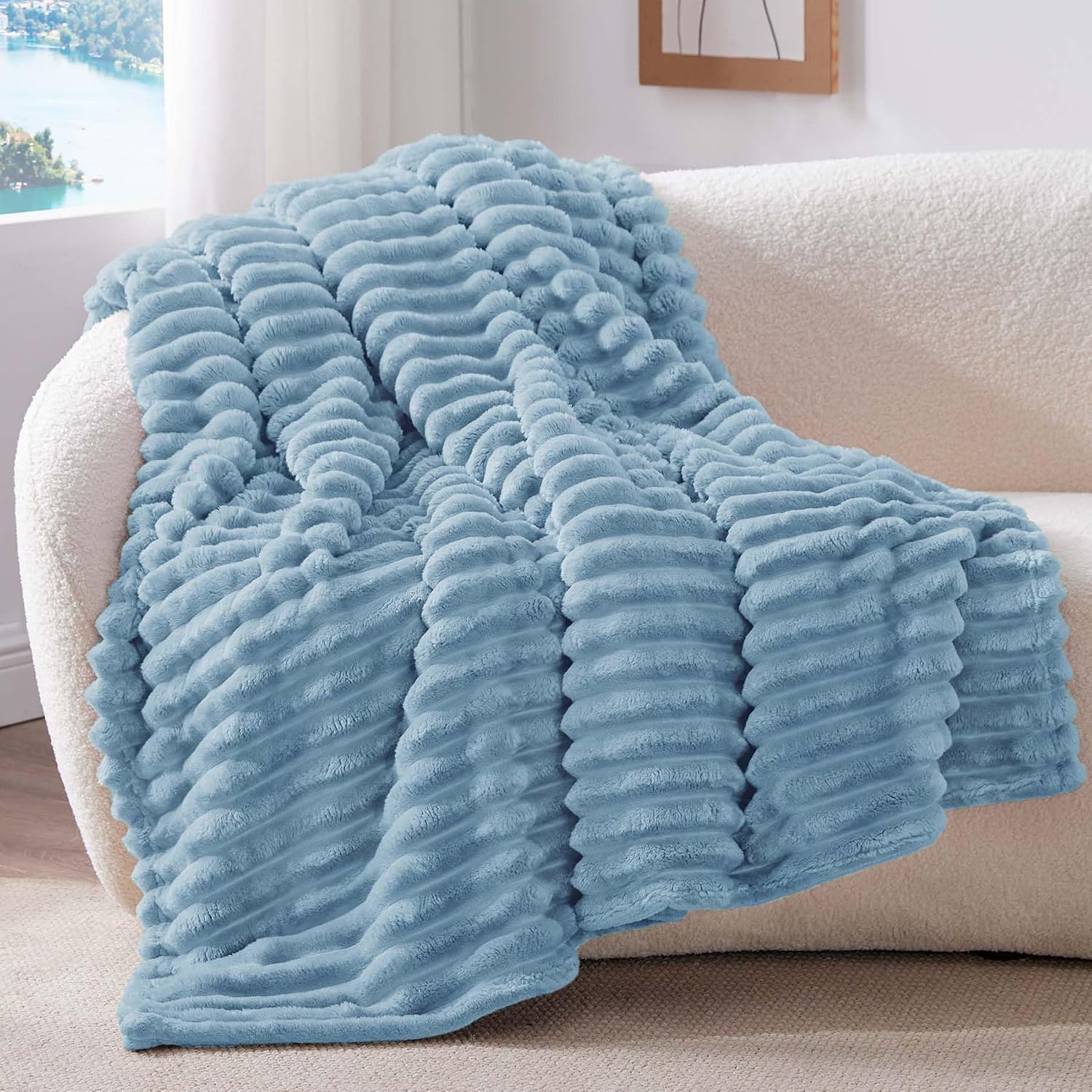 Detalle de BEDELITE Kuscheldecke 125×150 cm – Flanelldecke Hellblau 🛋
