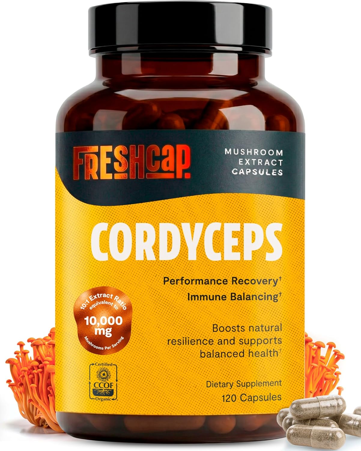 Detalle de FreshCap Cordyceps Mushroom Capsules, USDA Organic, 10:1 Extract, 120 Count