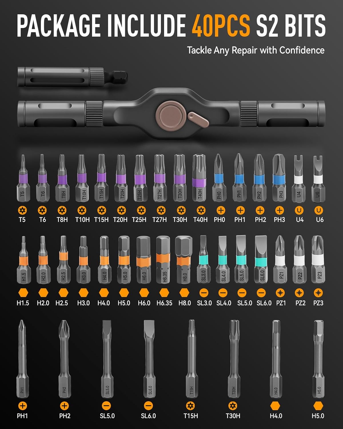 Thumbnail 5 de KELIN 42-in-1 Magnetic Ratchet Screwdriver Set (S2 steel bits, 58-tooth ratchet) — Secret Santa gift idea