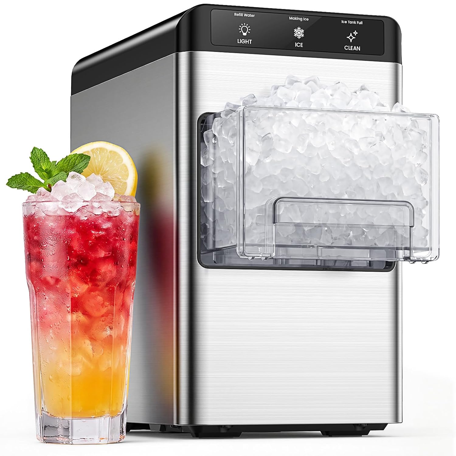 Detalle de COWSAR CB24M-C Nugget Ice Maker, 35 lb/24h, 6-Minute Ice, Stainless Steel