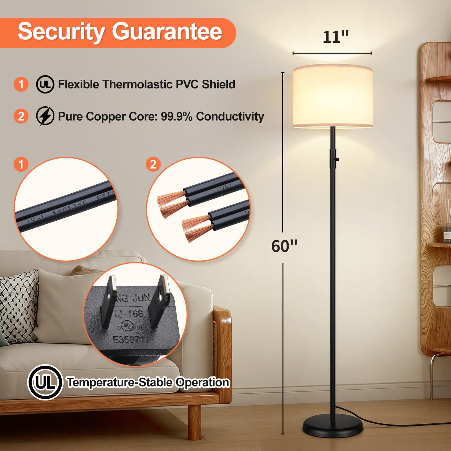 Detalle 2 de Dimmable Floor Lamp with Linen Shade