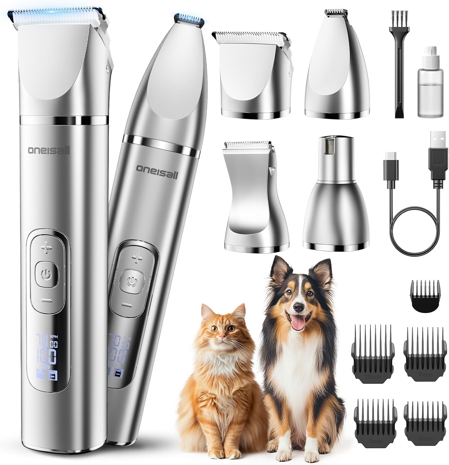 oneisall Dog Clippers Grooming Kit 4-in-1 — Cordless trimmer for pets ✂