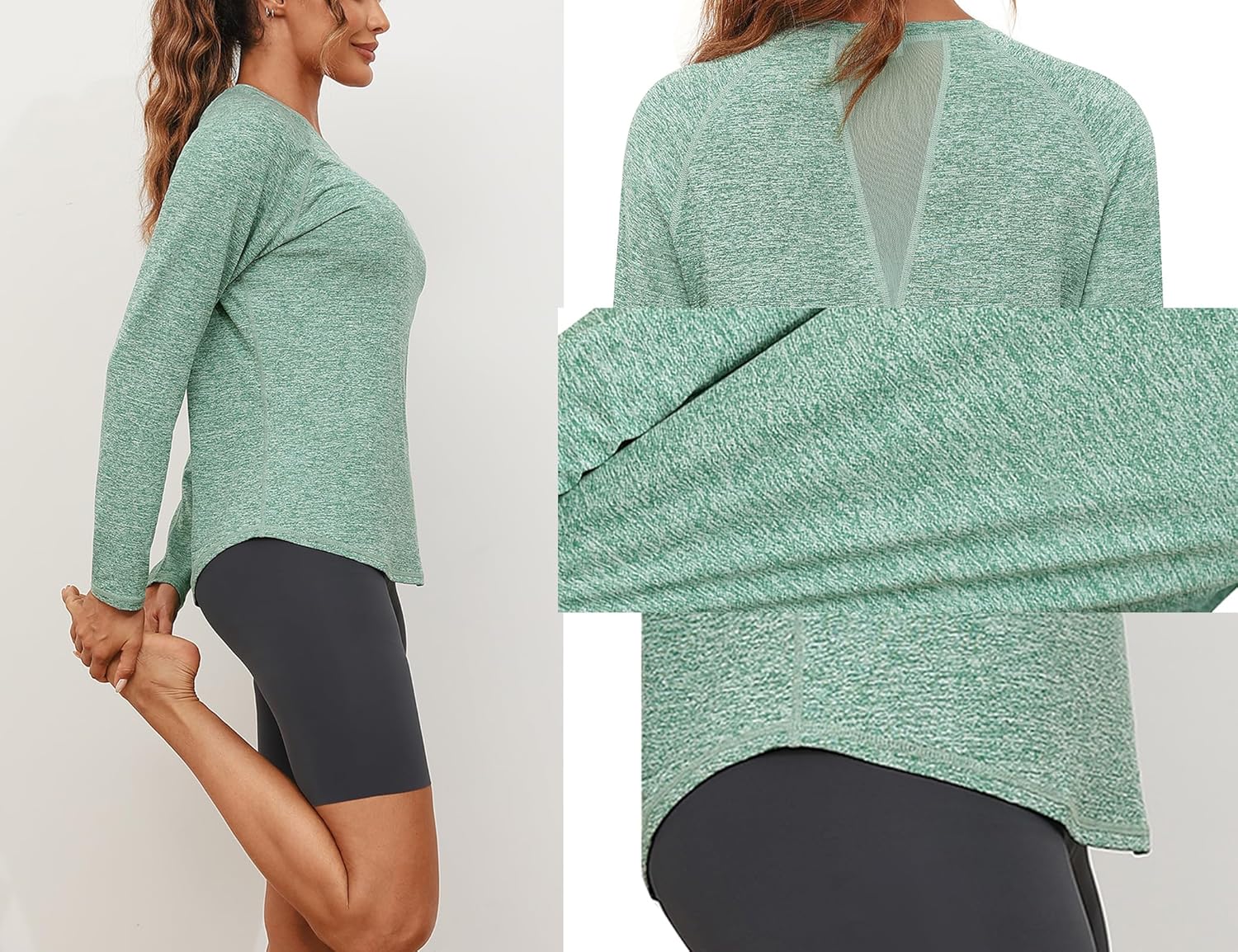 Detalle de Gyabnw Sport Langarmshirt Damen mit Funktionsstoff und Mesh am Rücken