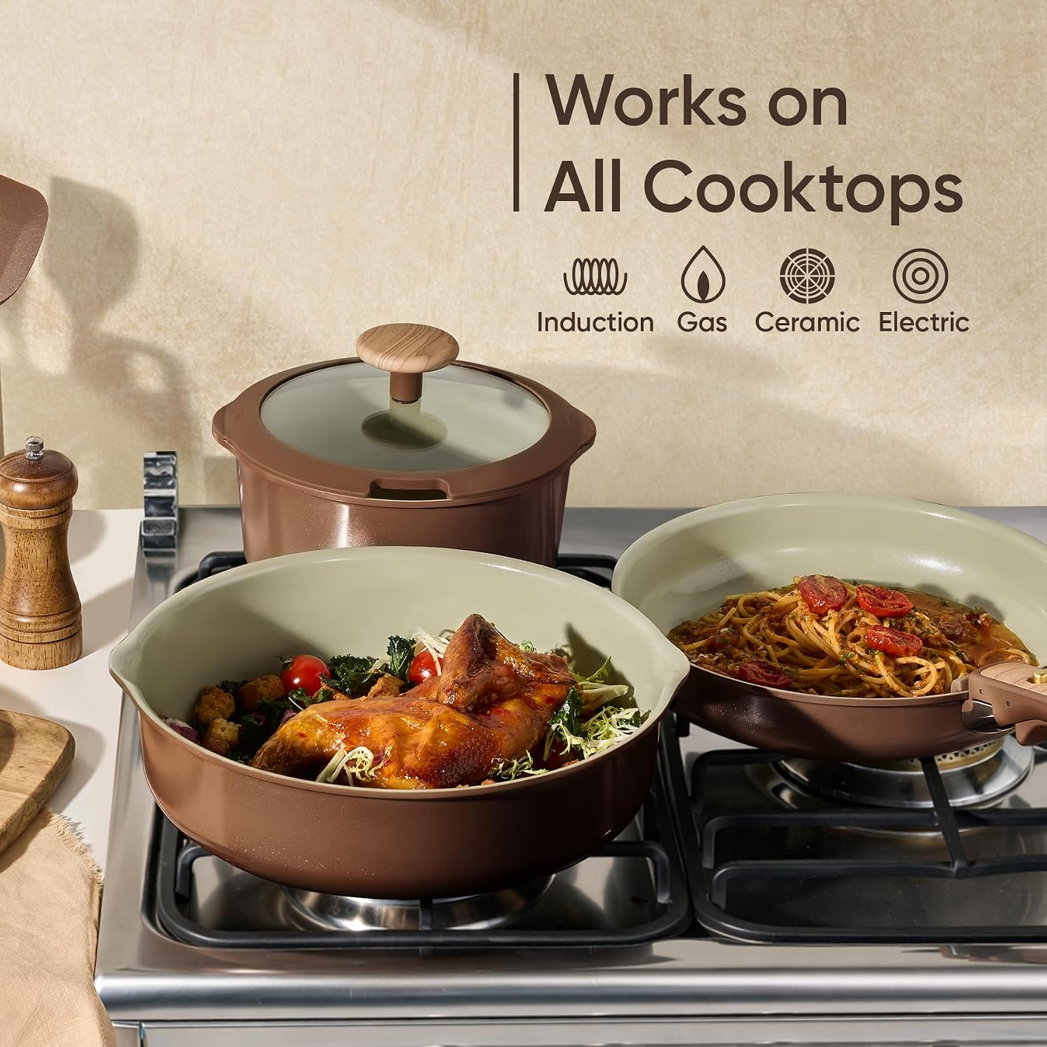 Thumbnail 5 de CAROTE Ceramic Cookware Set: 19-Piece Pistachio Green Nonstick with Detachable Handles
