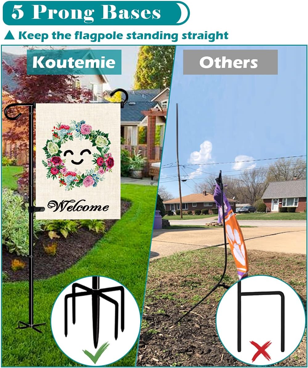 Detalle de Koutemie 49-Inch Garden Flag Stand, Adjustable 33 or 49 Inches, 5-Prong Base