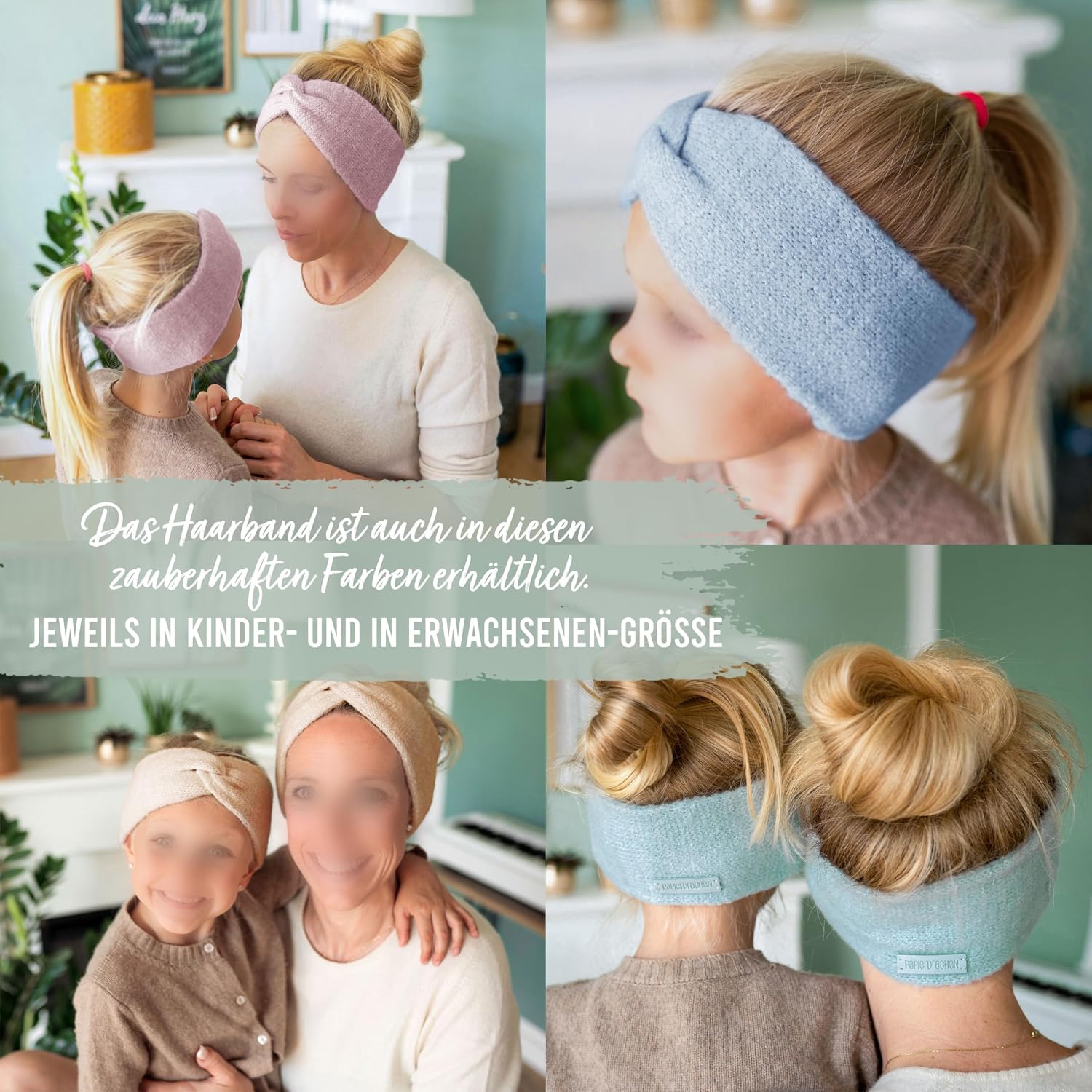 Detalle de Papierdrachen Strick-Haarband für Damen (rosa) – elastisch, bequem & handwaschbar