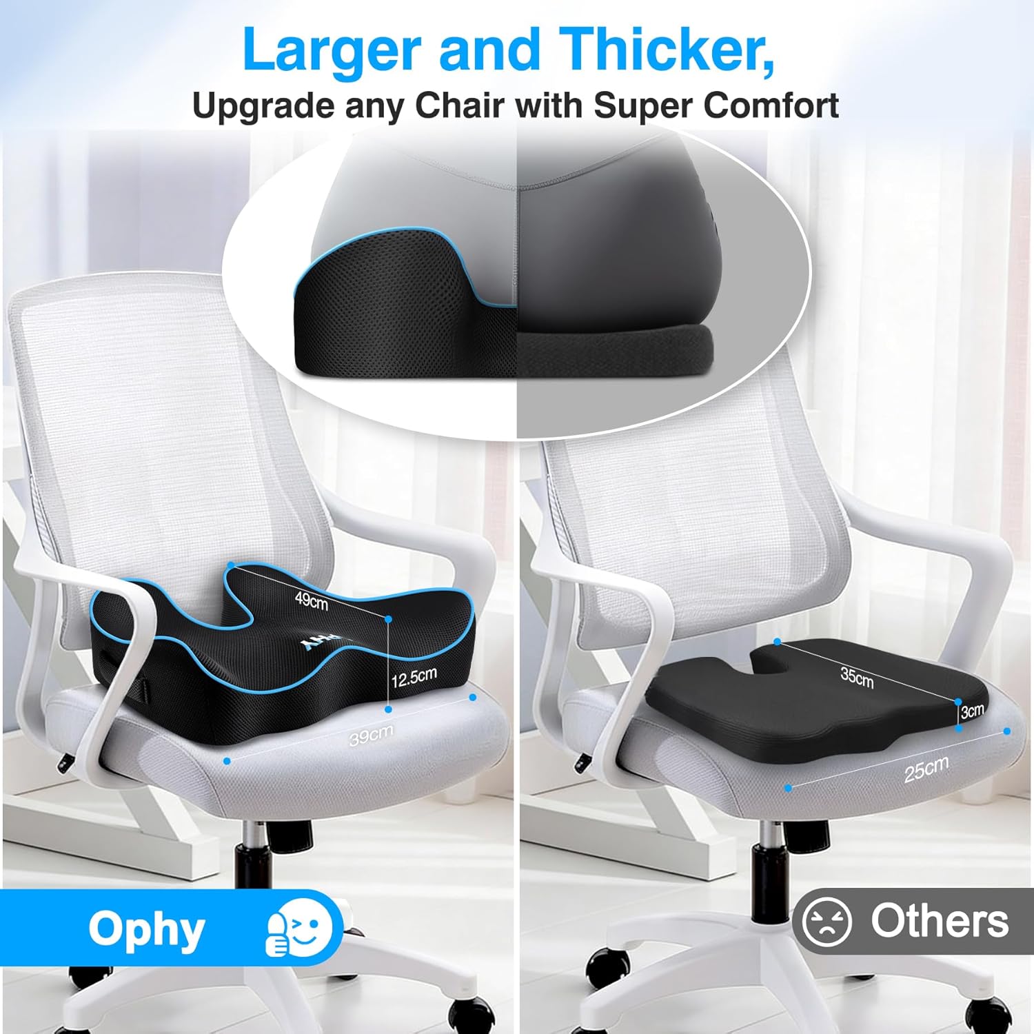 Detalle de Ophy Memory Foam Seat Cushion: Premium U-Shaped Chair Support for Office, Gaming, and Car
