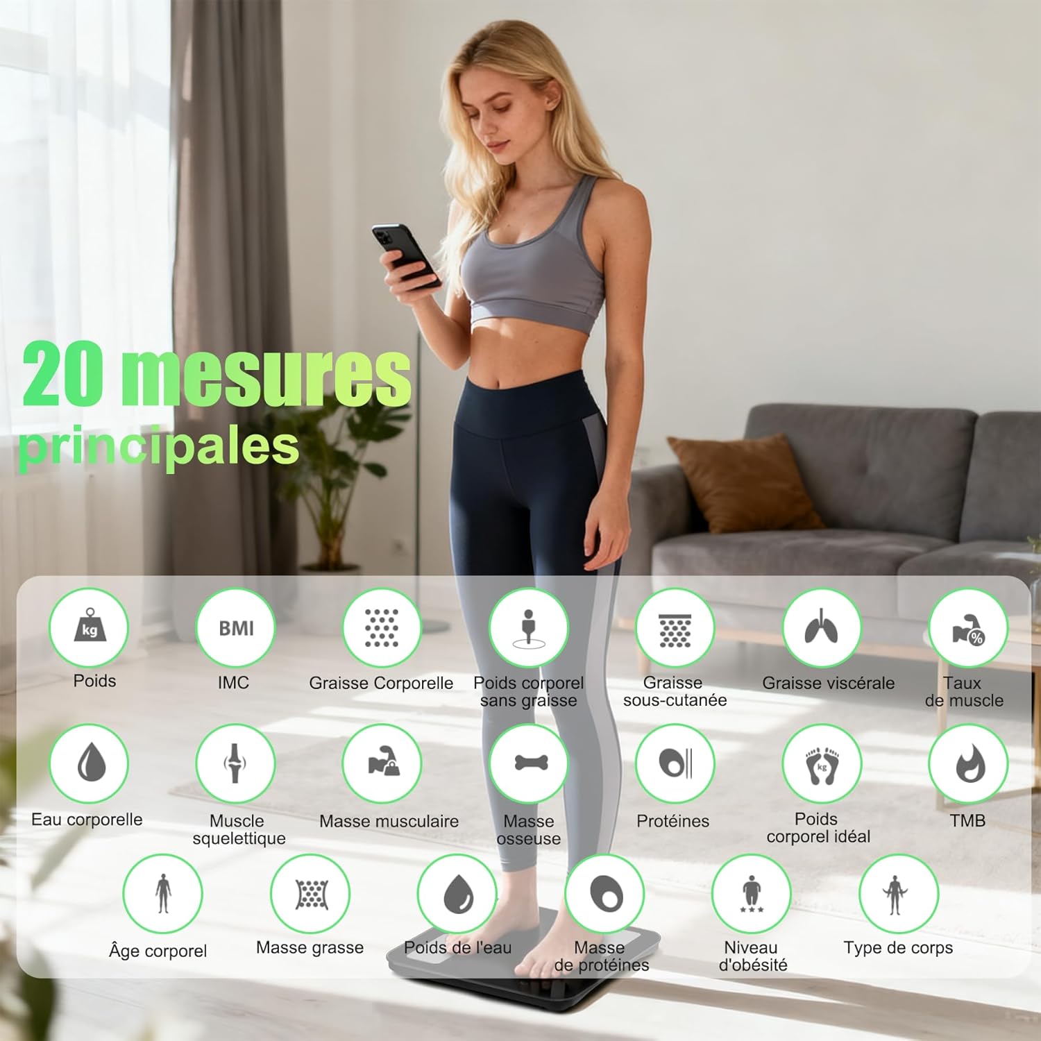 Detalle de SEAWOWpro Pèse Personne Connecté : Balance Impédancemètre VA et 20 Indicateurs Santé