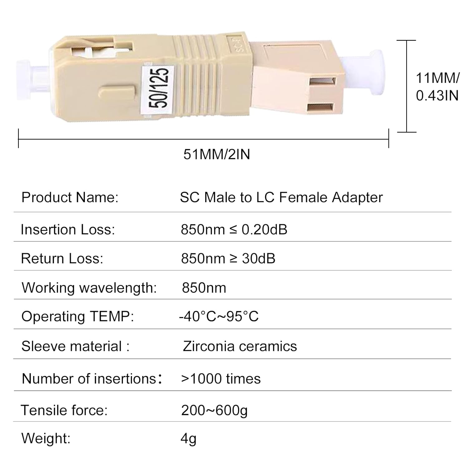 Detalle de Maxhood 3-Pack SC Male to LC Female Adapter (Multimode 50/125µm, UPC) for Optical Power Meters