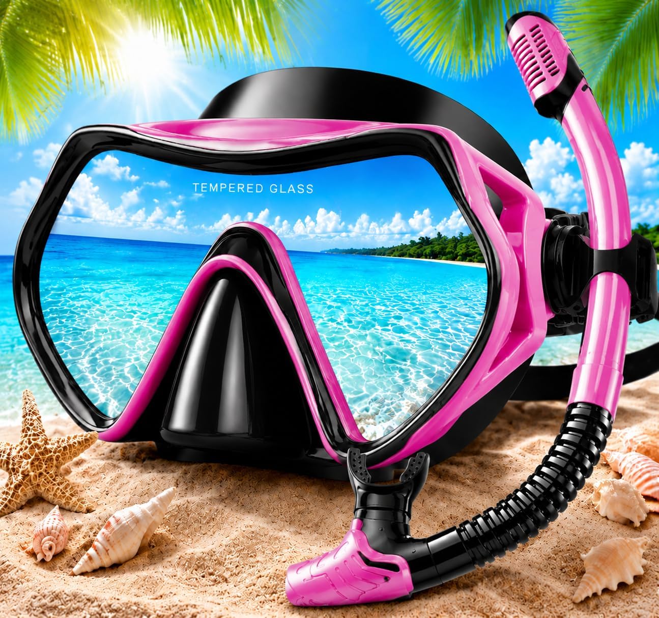 Detalle de Hydomi Snorkel Set for Adults – Comfortable Leak-Proof Mask with 180° Panorama and Dry Top Snorkel