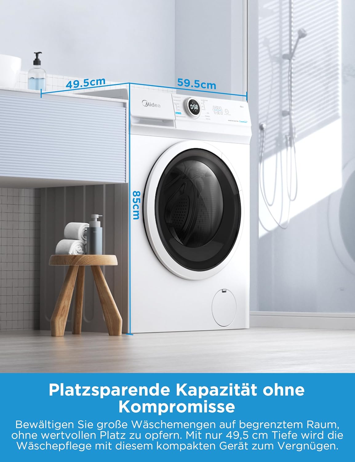 Detalle de Midea Waschmaschine MF10EW70BA10 – 7 kg, Energieklasse A-10%, 1400 U/min, Weiß