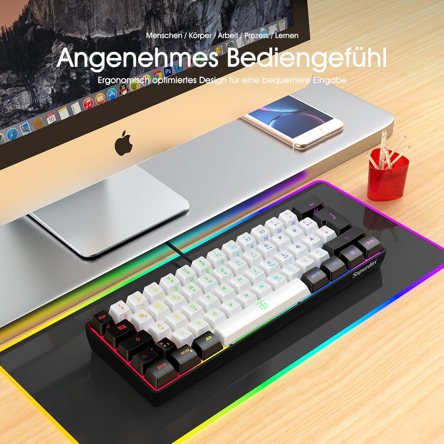 Thumbnail 4 de Snpurdiri 60% Percent Gaming-Tastatur (schwarz/weiß, deutsches Alphabet, ohne Ziffernblock)