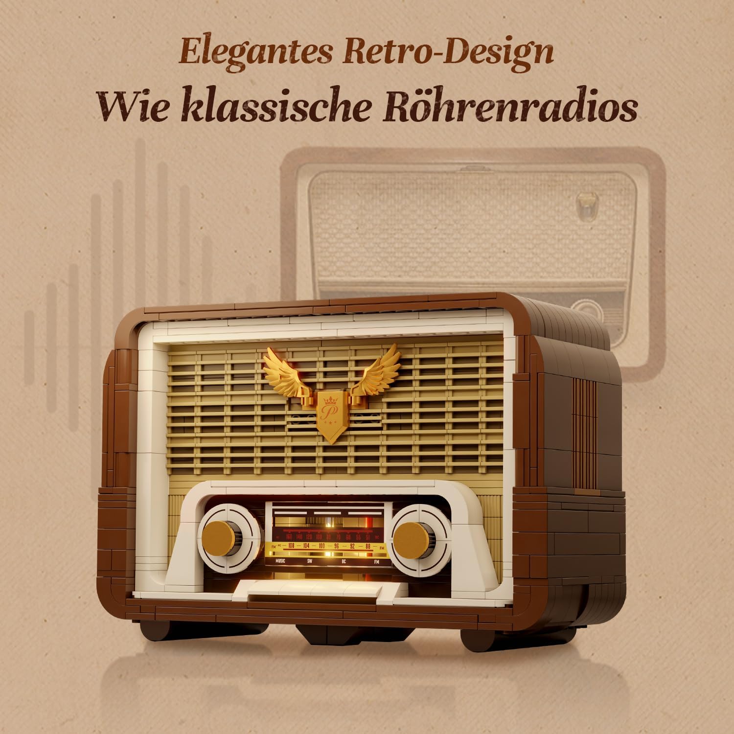 Detalle de PANTASY Vintage Radio Klemmbaustein-Set – Retro-Design trifft moderne Technik