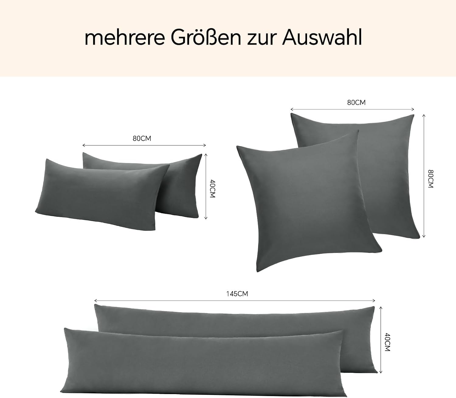 Thumbnail 6 de BEDELITE Kissenbezug 80x80 cm aus Baumwolle – Grau, 2er Set, Extra langer Reißverschluss