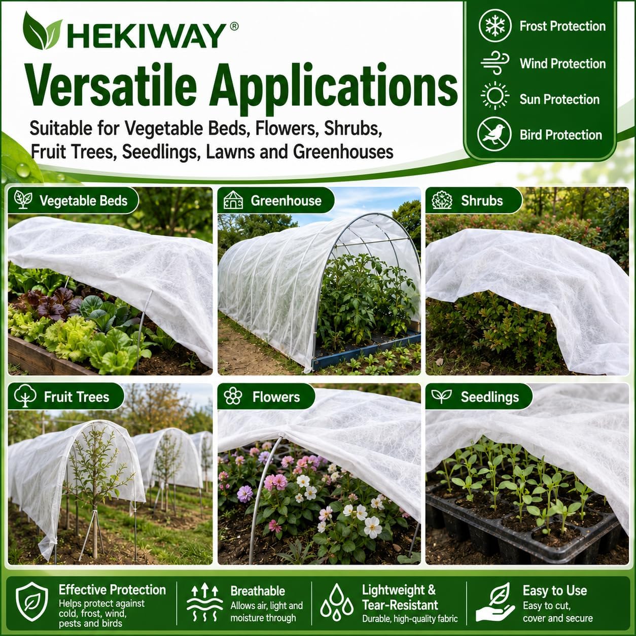 Detalle 1 de HEKIWAY FHFT40FT Frost Cloth, 10 x 40 ft Plant Cover, 1.5 oz/yd² PP