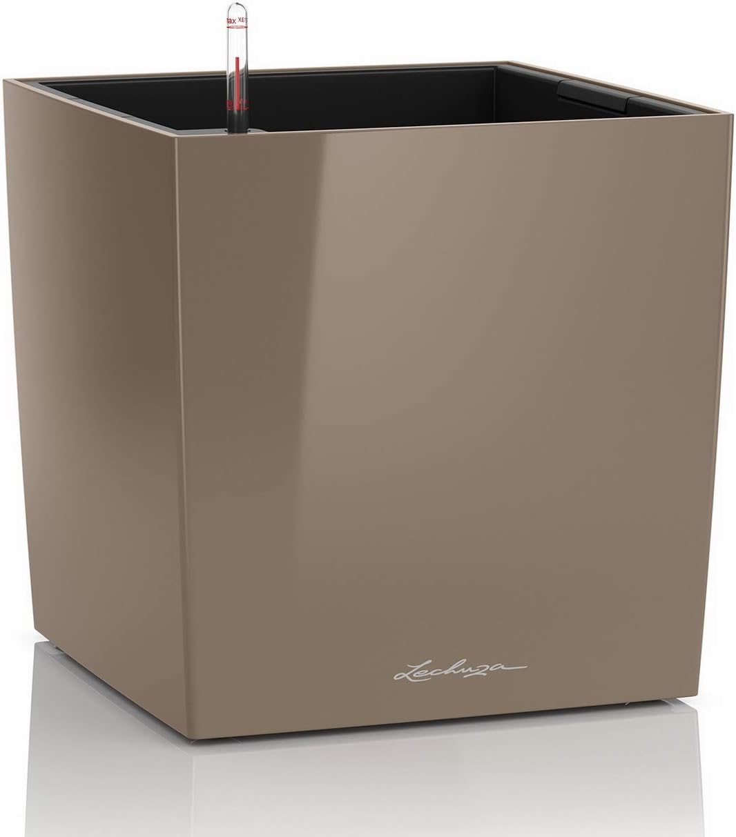 Detalle de Lechuza Cube 40 Komplettset Taupe Hochglanz – Komplettlösung für stilvolle Zimmerpflanzen