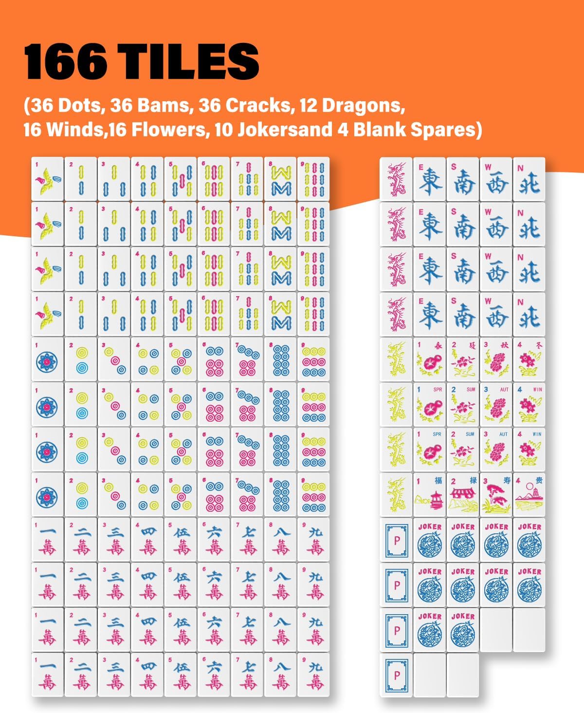 Thumbnail 1 de 1.2" American Mahjong Tile Set, 166 Tiles + 4 Dice — Durable, Scratch-Resistant Melamine with Clear Engravings