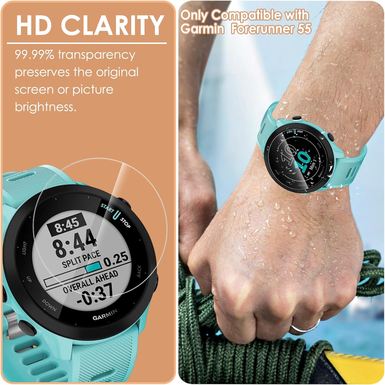 Detalle 2 de Hianjoo 6-Pack Tempered Glass Screen Protectors for Garmin Forerunner 55