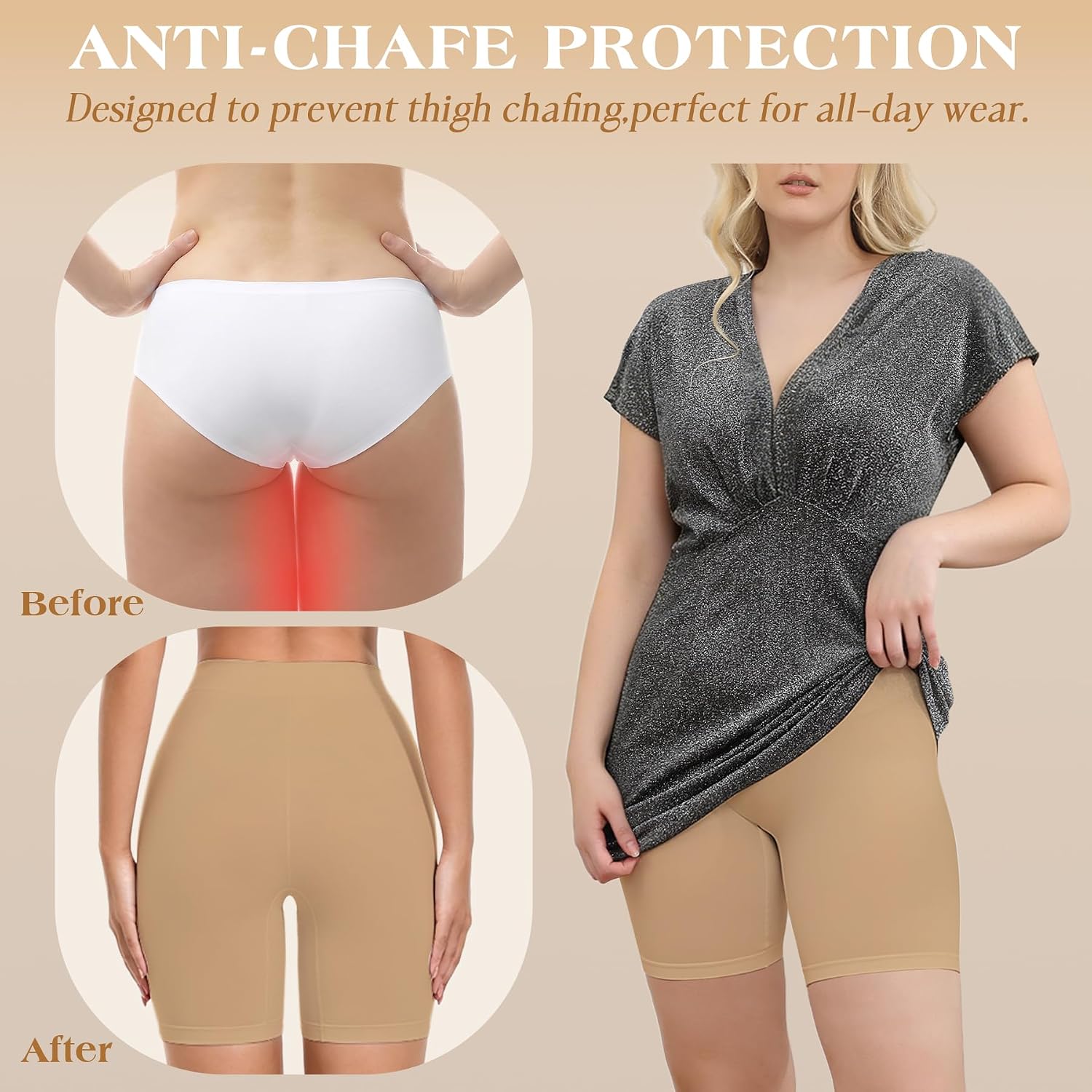 Detalle de Reamphy 3 Pack Slip Shorts for Women Under Dress: Seamless, Comfortable Anti-Chafe Layer