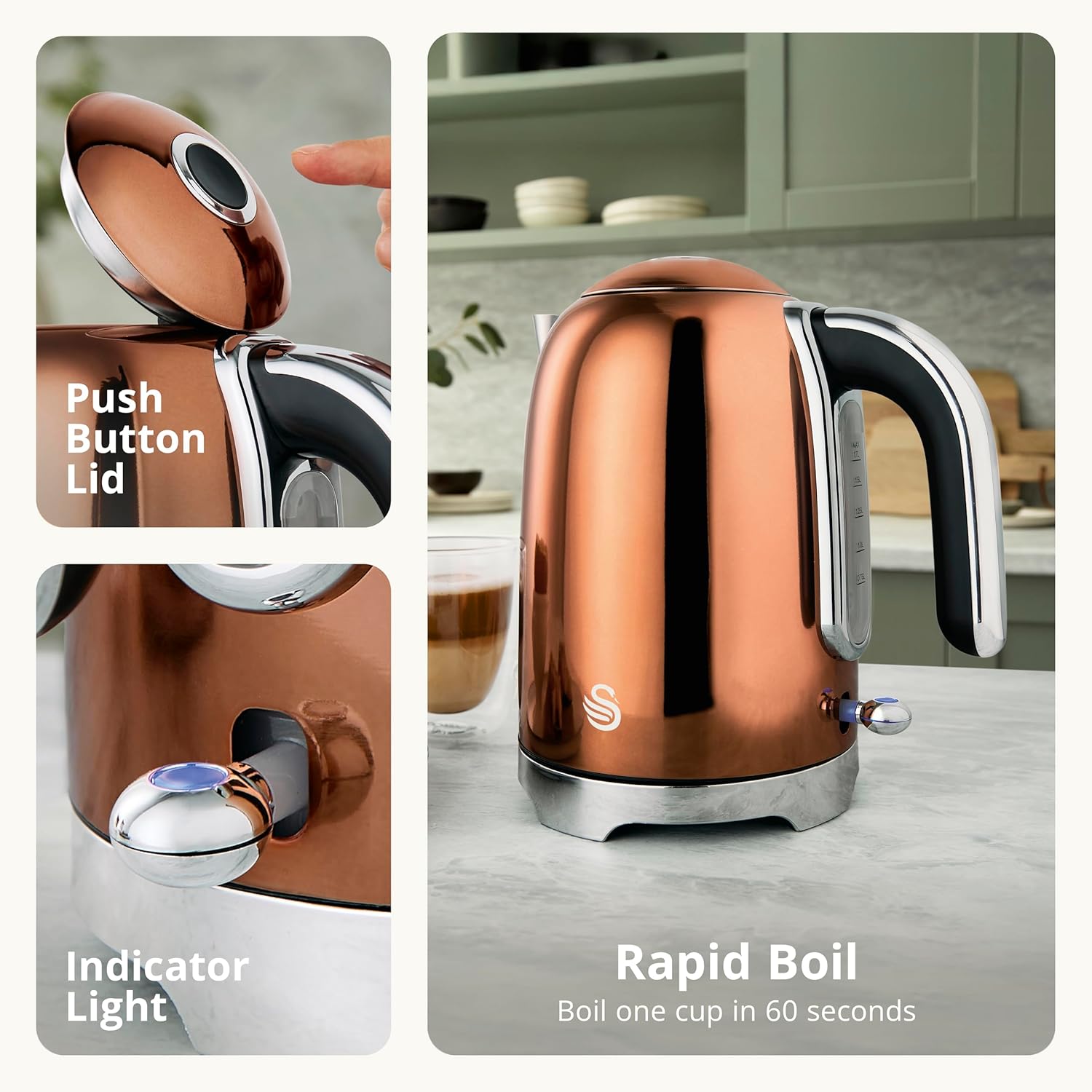 Thumbnail 2 de Swan Solace Cordless Kettle SK19026COP: Premium Copper with Chrome Trim, 1.7 L, 3000W