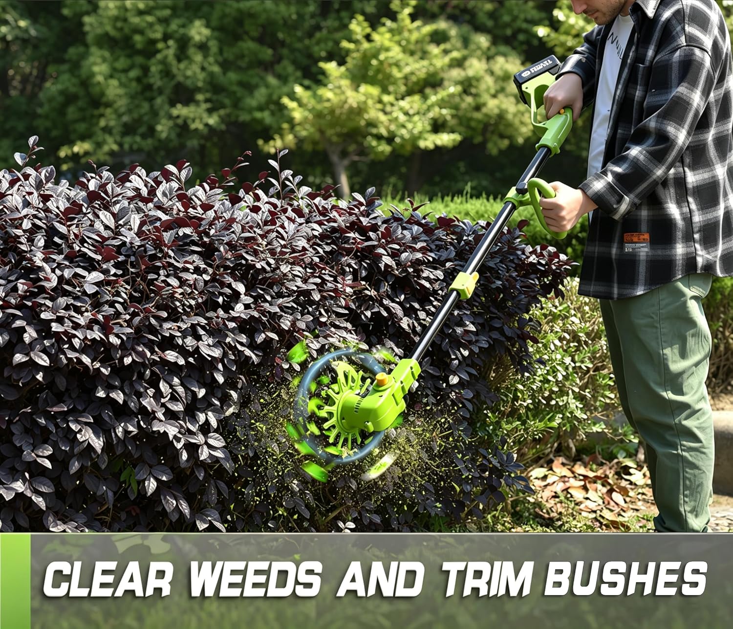 Thumbnail 3 de 21V Cordless Strimmer (3-in-1) with 2×2.5Ah Batteries & Fast Charger, 6 Plastic Blades, 2 Metal Blades and Circular Saw Blades