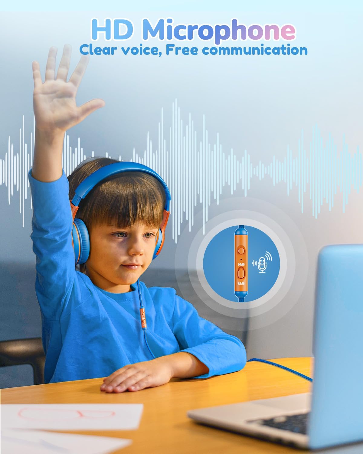 Thumbnail 3 de Awatrue Kids Wired Headphones with Mic (85/94dB limit, 3.5mm, foldable) – Orange/Blue