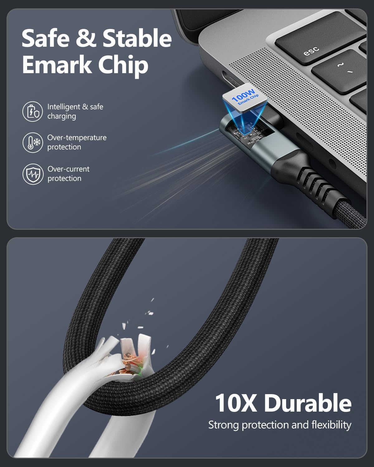Detalle 2 de Câble USB‑C vers USB‑C SUNGUY 3 m (100 W, 20 Gbps, 4K@60 Hz, angle 90°)