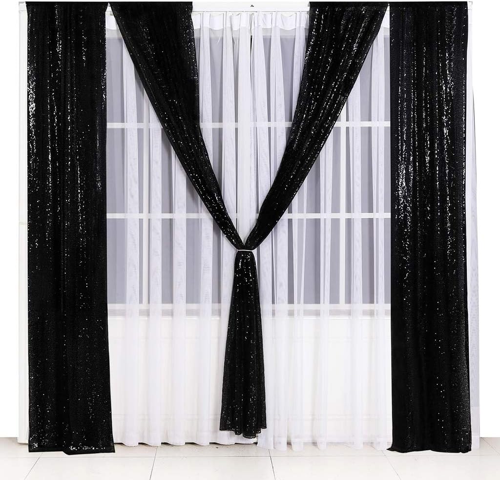 Detalle de 2Pieces Sequin Backdrop 2ft x 8ft (60 x 243 cm) – Black, Shiny Seamless Photo Booth Curtain