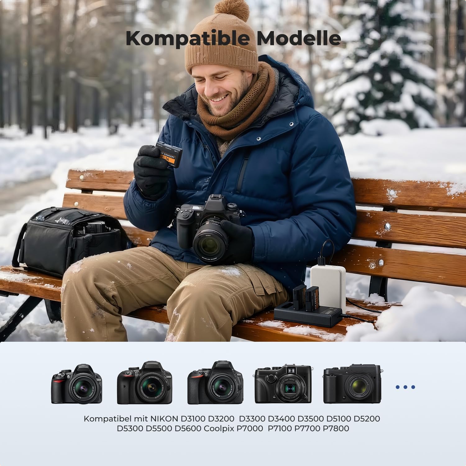 Detalle de K&F CONCEPT EN-EL14/EN-EL14a 3er-Pack Akku + LCD-Ladegerät – kompatibel mit Nikon D5300/D5600 u. a.