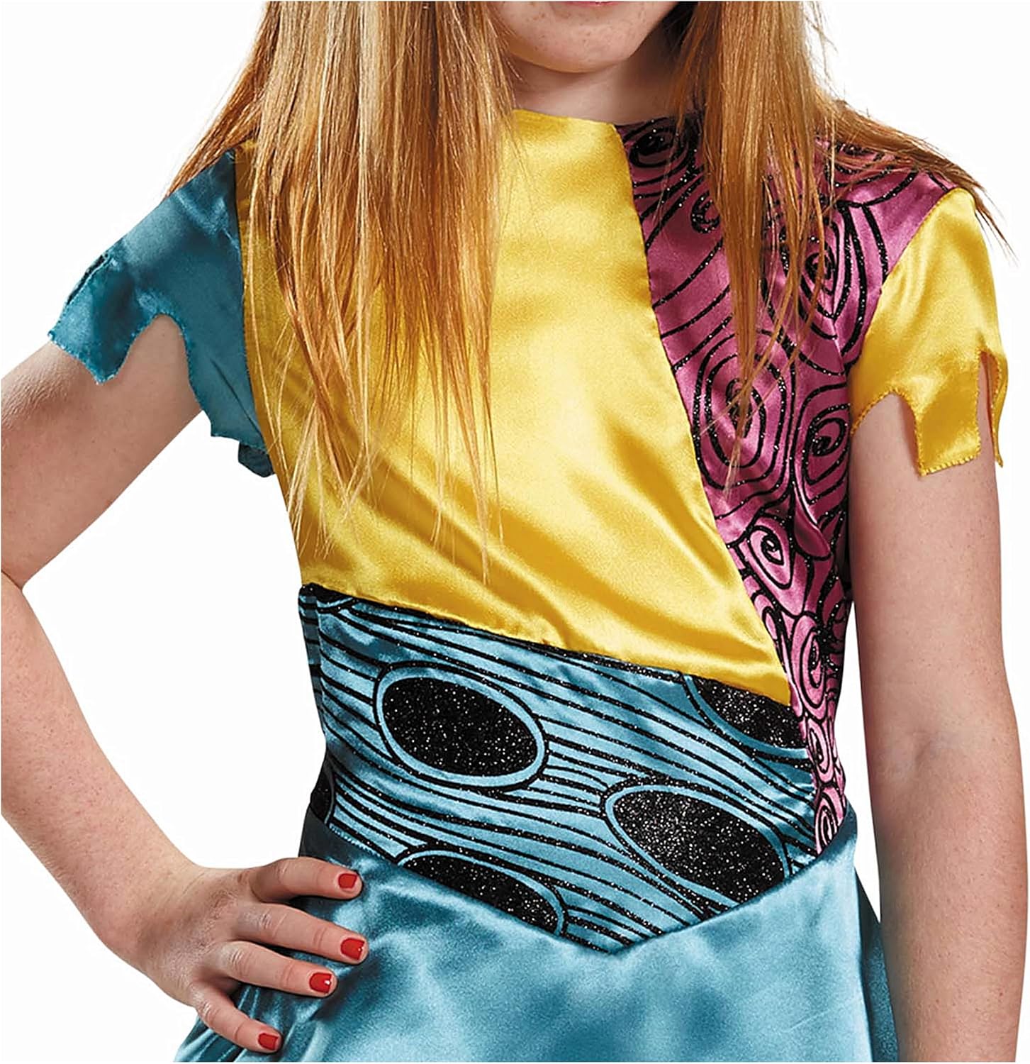 Detalle 2 de Disguise Sally-kostuum uit The Nightmare Before Christmas, kleurrijke jurk