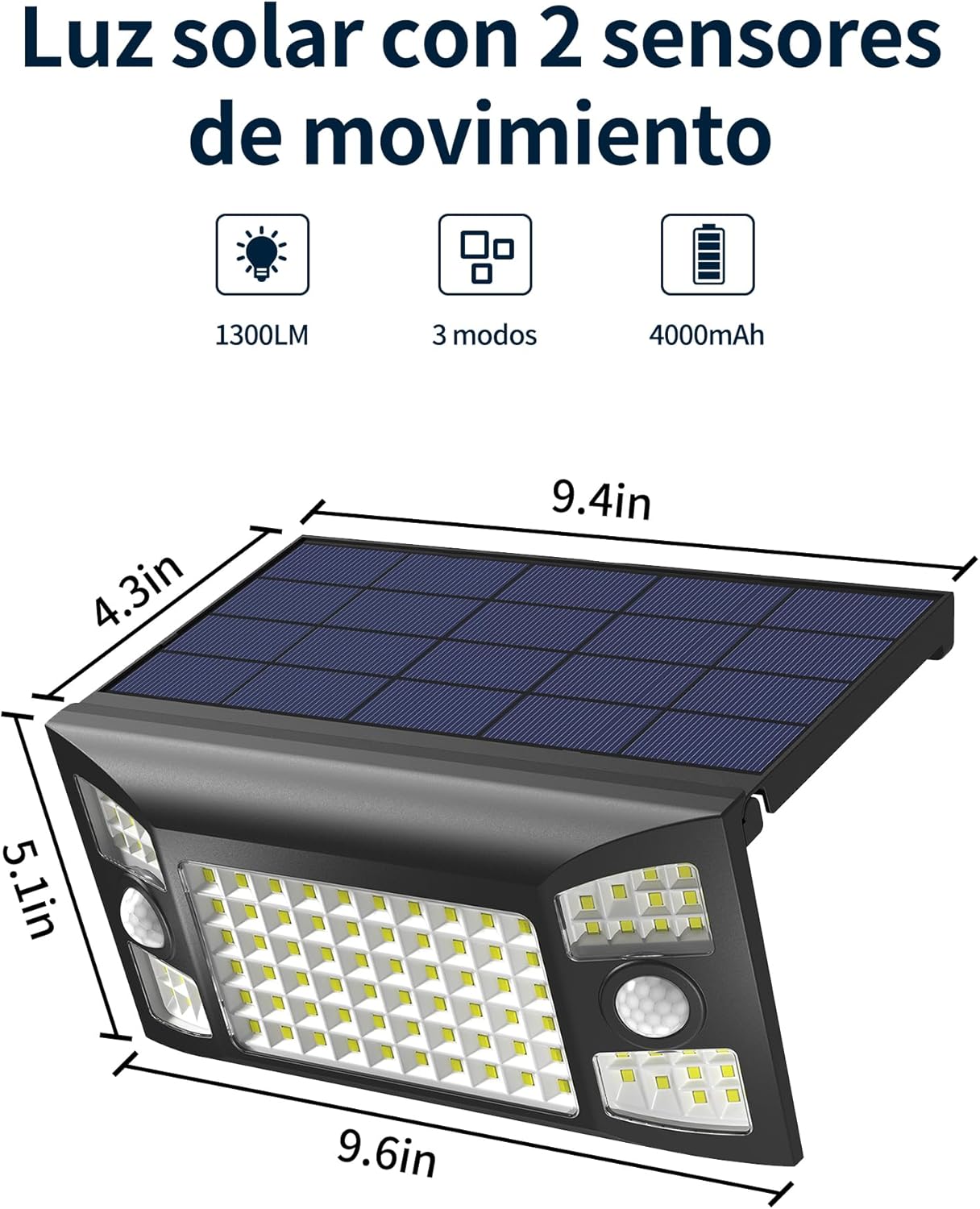 Thumbnail 1 de intelamp Luz Solar Exterior 1300LM Sensor Movimiento 4000mAh IP65 ☀