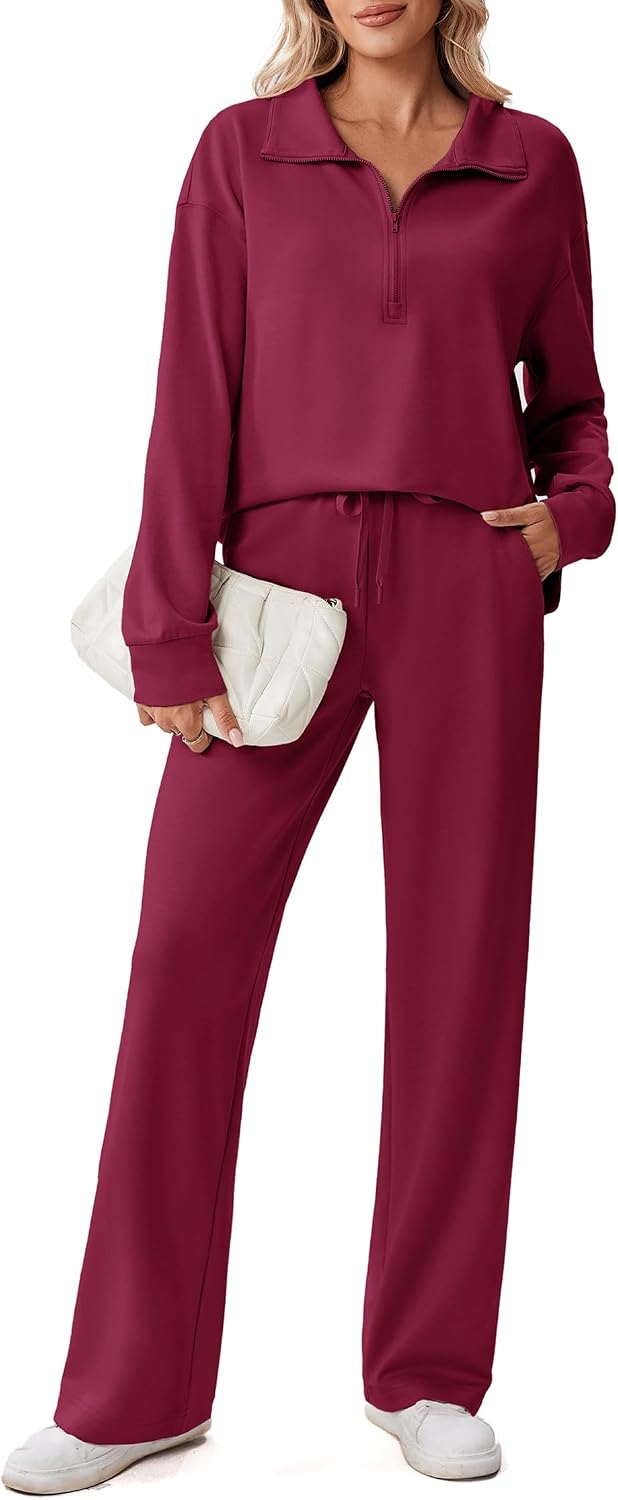 Detalle de PINSPARK Women's Half-Zip Two-Piece Sweatsuit, Lightweight Stretch Fabric