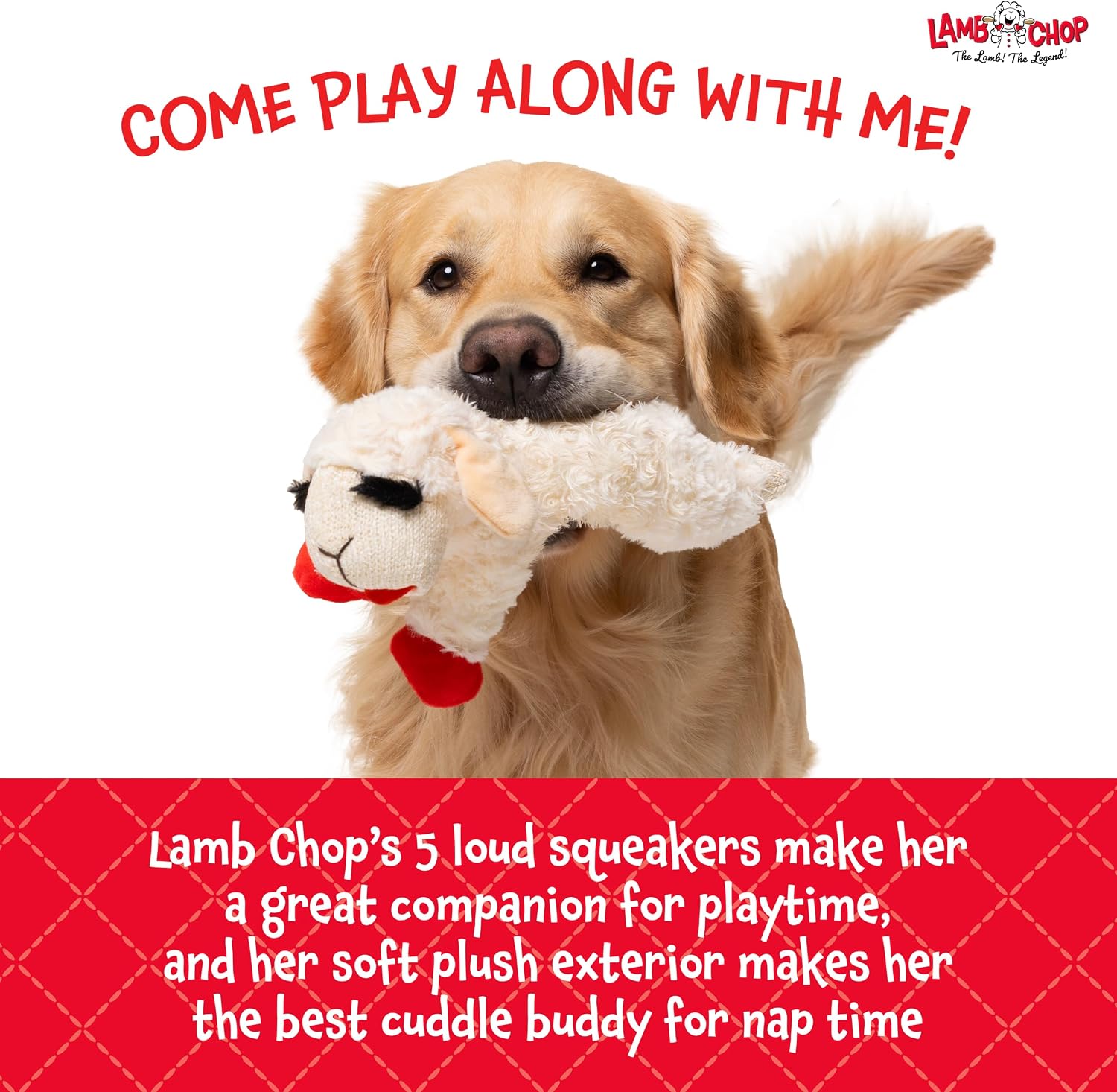 Detalle de Multipet Lamb Chop Dog Plush Toy — 10” Cream Squeaky Plush for Small & Medium Dogs