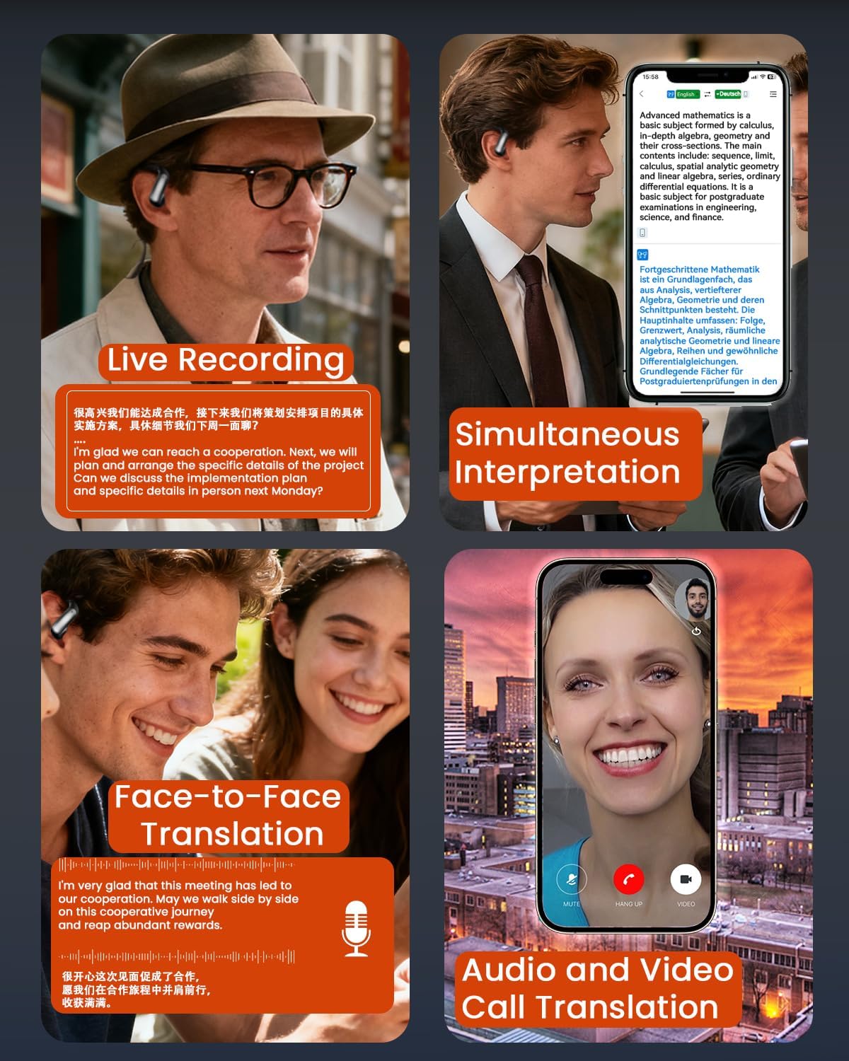 Detalle de AI Ecouteur Traducteur Instantané 4-en-1 : traduction en 144 langues, musique et appels en mobilité
