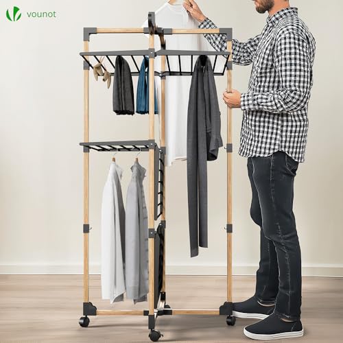 Detalle de VOUNOT Stendibiancheria Verticale a Torre 3 Livelli – 23 kg, 25 m, 4 ruote, Nero