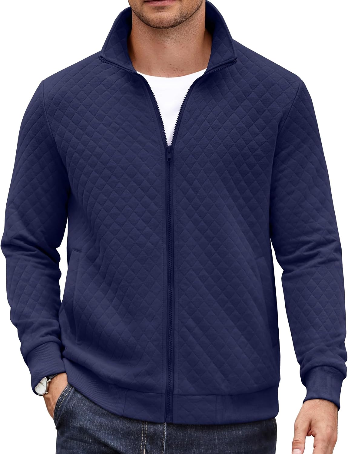 Thumbnail 6 de COOFANDY Zip Up Quilted Mock Neck Jacket
