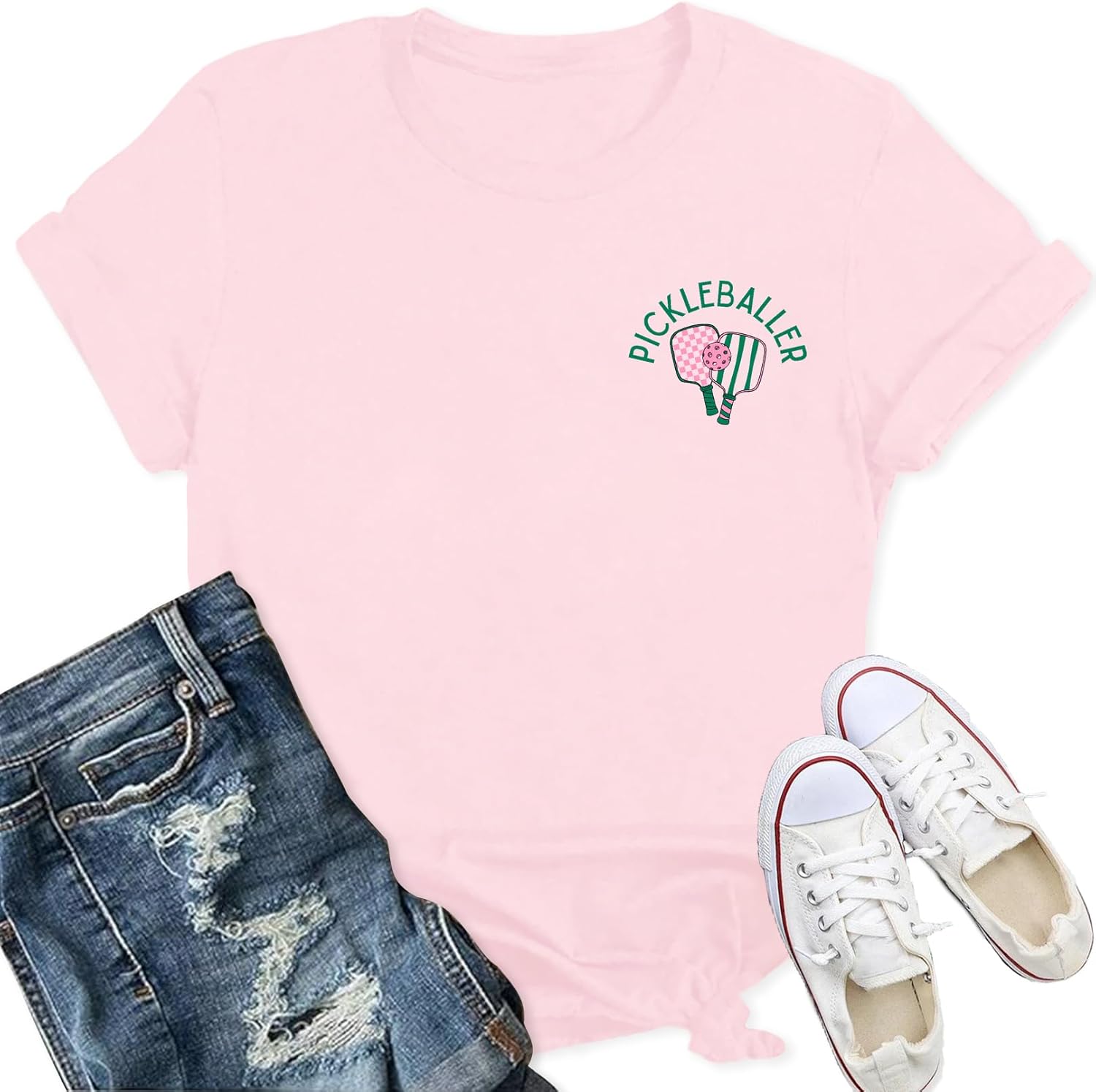 Thumbnail 6 de Qskall women’s pickleball T-shirt – soft racket pattern crewneck tee for paddleball lovers