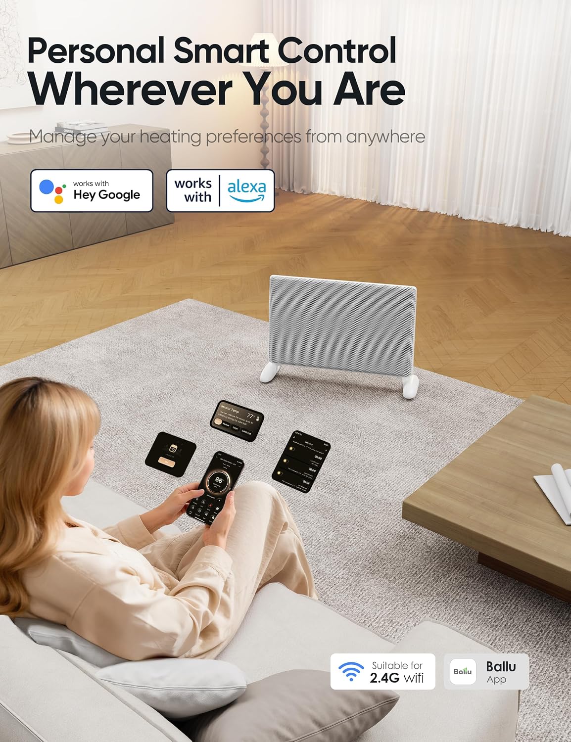 Thumbnail 3 de Ballu Mica Infrared Panel Heater with Wi-Fi, Programmable Thermostat and Wall Mount