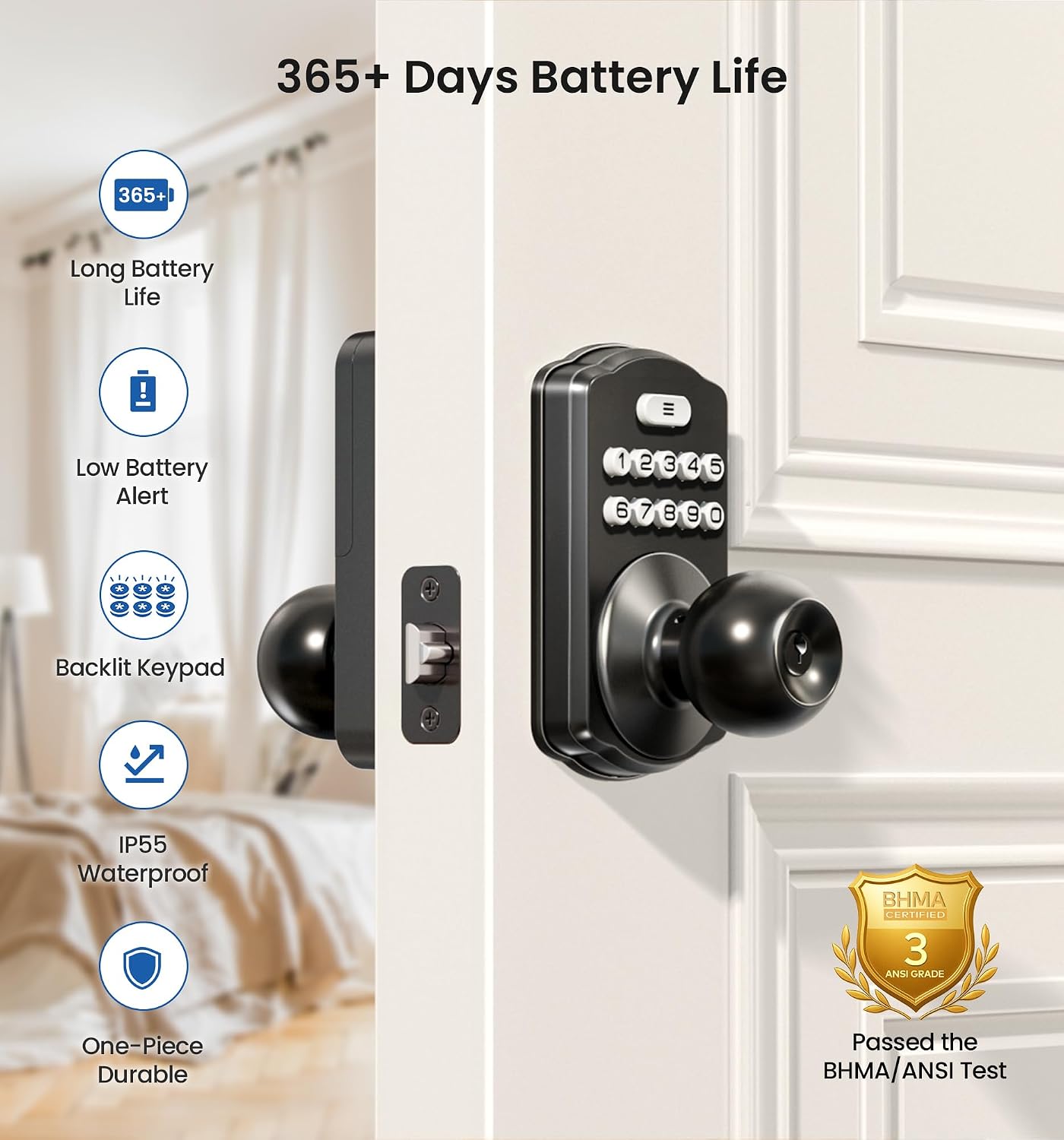 Detalle de Veise Keypad Door Knob Matte Black