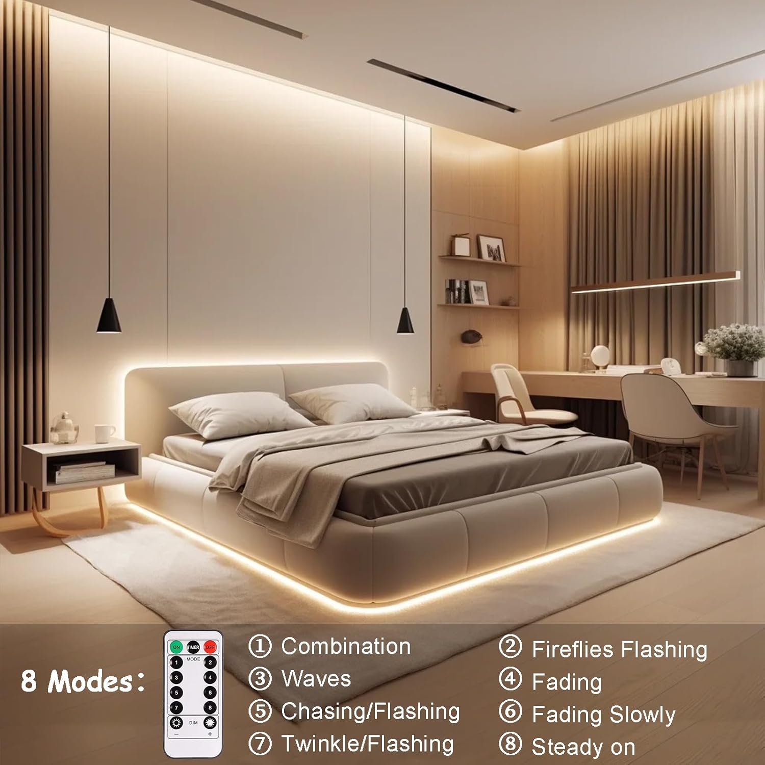 Thumbnail 4 de CCILAND LED Streifen Batterie, 3 Meter, 90 LED – kabellose Ambientebeleuchtung mit 8 Modi und Fernbedienung (Warmweiß)