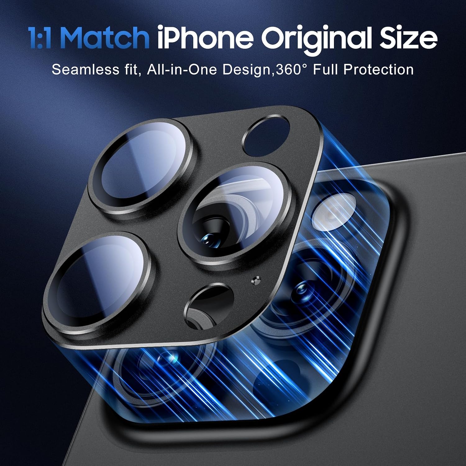 Detalle 1 de UniqueMe iPhone 15 Pro/15 Pro Max Camera Lens Protector, 3-Pack, All-Black