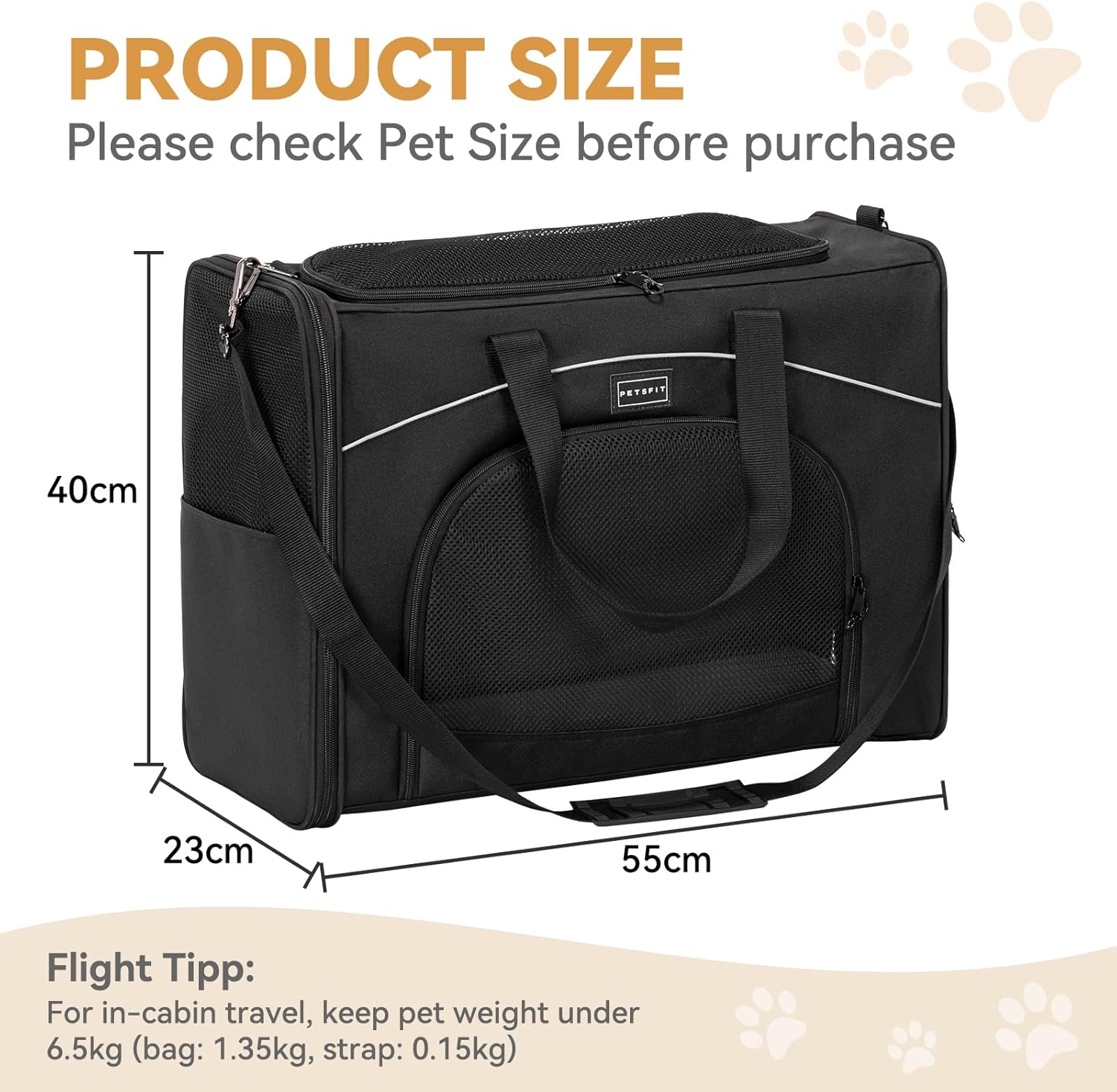 Thumbnail 3 de Petsfit sac de transport pliable pour chat et chien avec 2 coussins (55 x 40 x 23 cm) — bandoulière amovible et lavable